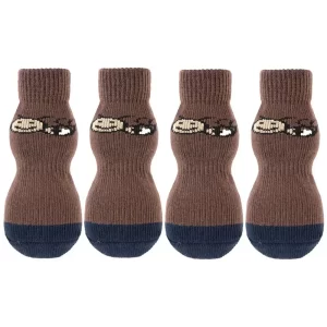 4 Pcs Anti-Slip Dog Socks with Rubber Reinforced Knitted Pet Dog Paw Protectors for Indoor Use Fits Medium to Extra Large Dogs