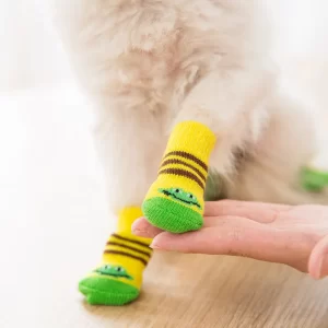 4pcs Cute Puppy Dog Knit Socks Small Dogs Cotton Anti-Slip Cat Shoes For Autumn Winter Indoor Wear Slip On Paw Protector Cover