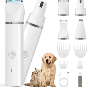 ATUBAN Dog Clippers Grooming Kit Hair Clipper-Low Noise Paw Trimmer-Cordless Quiet Nail Grinder Shaver for Cats and Other Pets