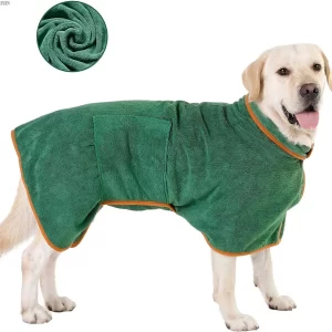 ATUBAN Dog Drying Robe, Dog Robe with Closure, Microfiber Dog Bathrobe, Very Absorbent, Adjustable Collar and Waist Pet Towel