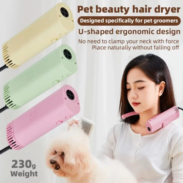 High-Power Pet Hair Dryer, Silent, Energy-Saving, Neck Hanging, Portable, Hair Pulling Machine for Dogs, Quick Drying, Beauty