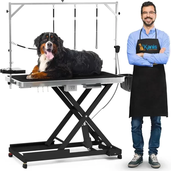 Professional Electric Dog Grooming Table - Heavy Duty, Height Adjustable Pet Grooming Table w/Leveling Wheels, Dog Grooming Arm