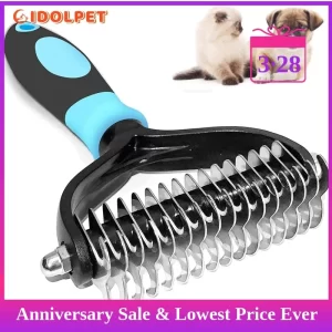 Professional Pet Deshedding Brush 2 Sided Dematting Dog Comb Cat Brush Rake Puppy Grooming Tools Undercoat Shedding Flying Hair