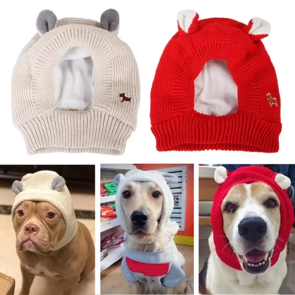 Quiet Dog Ear Muffs Noise Protection Pet Ears Covers Knitted Hat Anxiety Relief Winter Warm Earmuffs For Medium Large Dogs New - Image 3