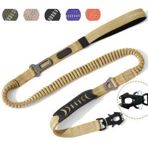 Tactical Bungee Dog Leash Reflective Heavy Duty Dog Leash for Medium Large Dog Training Shock Absorbing Dogs Leash Car Seatbelt
