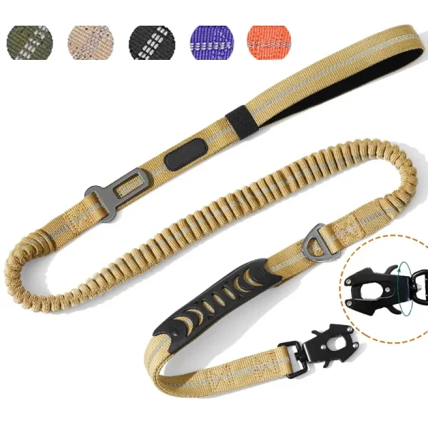 Tactical Bungee Dog Leash Reflective Heavy Duty Dog Leash for Medium Large Dog Training Shock Absorbing Dogs Leash Car Seatbelt