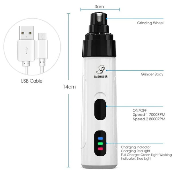 Painless USB Charging Dog Nail Grinders Rechargeable Pet Nail Clippers Quiet Electric Dog Cat Paws Nail Grooming Trimmer Tools - Image 5